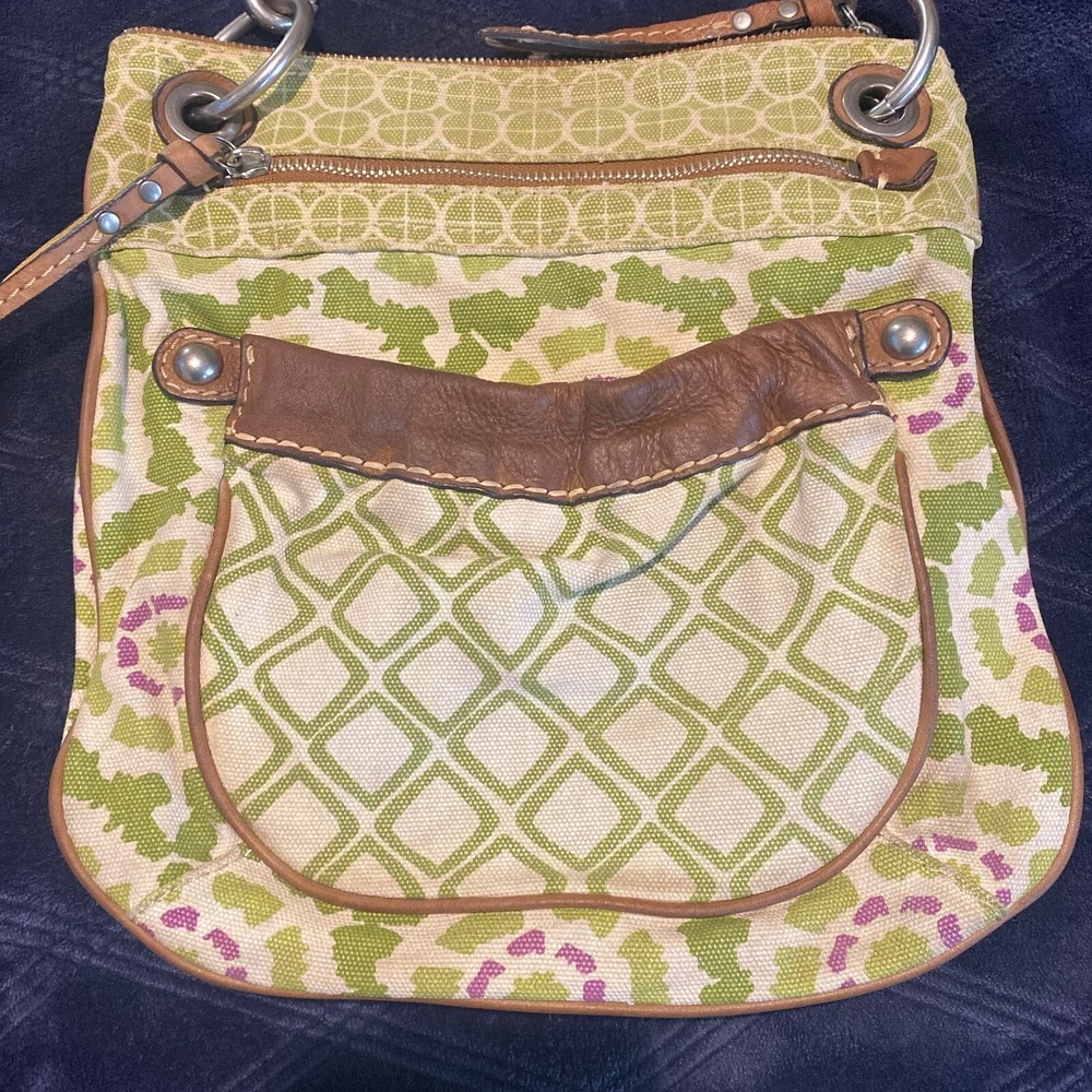 Fossil Canvas & Leather Crossbody Floral Diamond Bag Purse Removable Strap - Picture 7 of 16